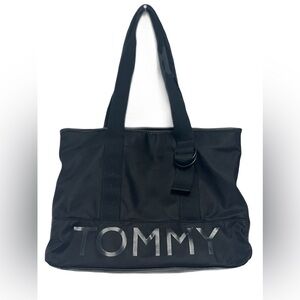 Tommy Hilfiger Black Satchel with Red Interior Accents Shiny Logo Messenger Bag